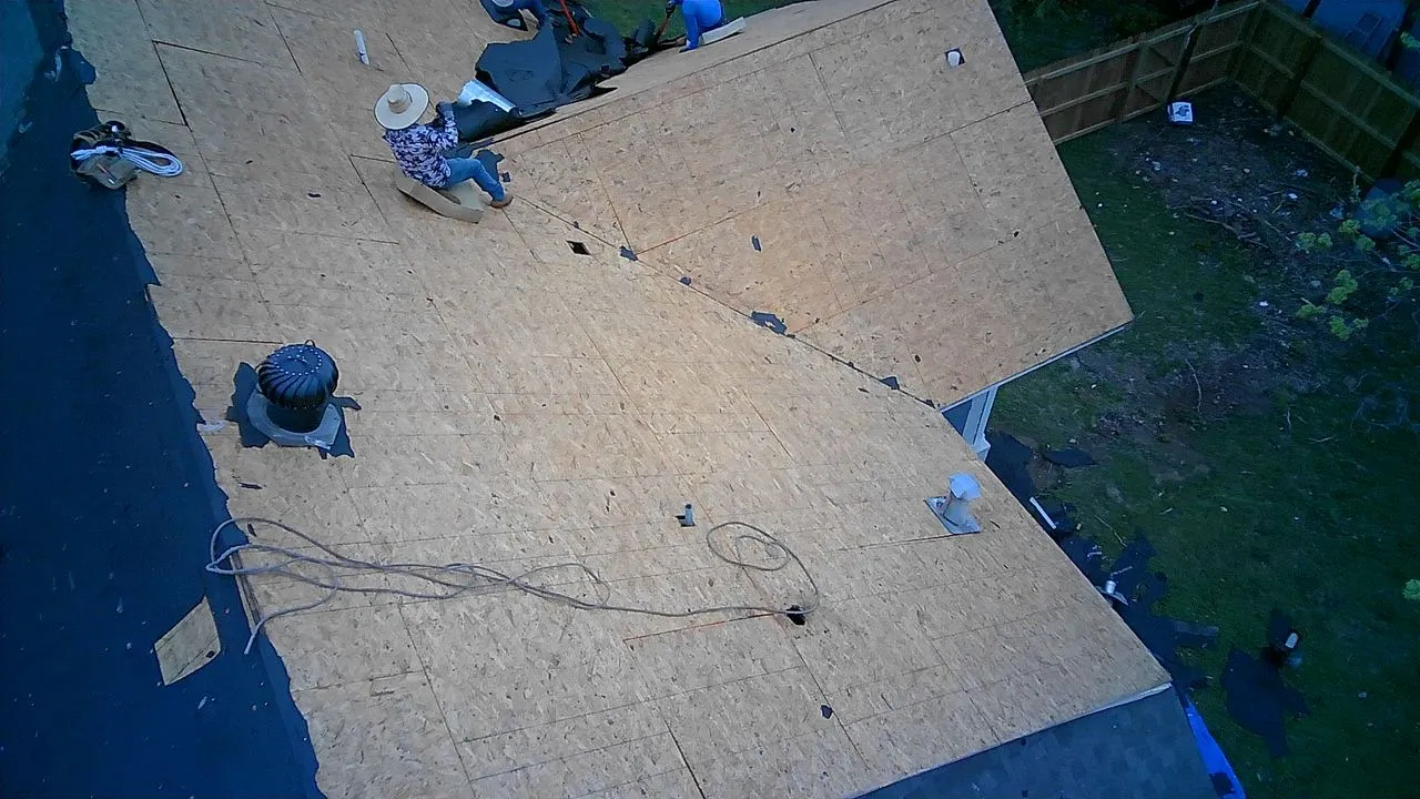 Drone view of a finished shingle roof