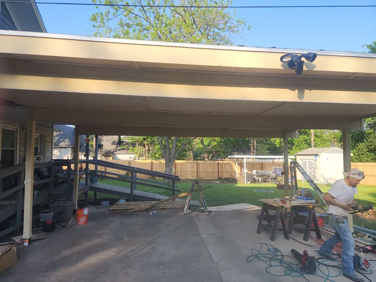 Finished patio at evening