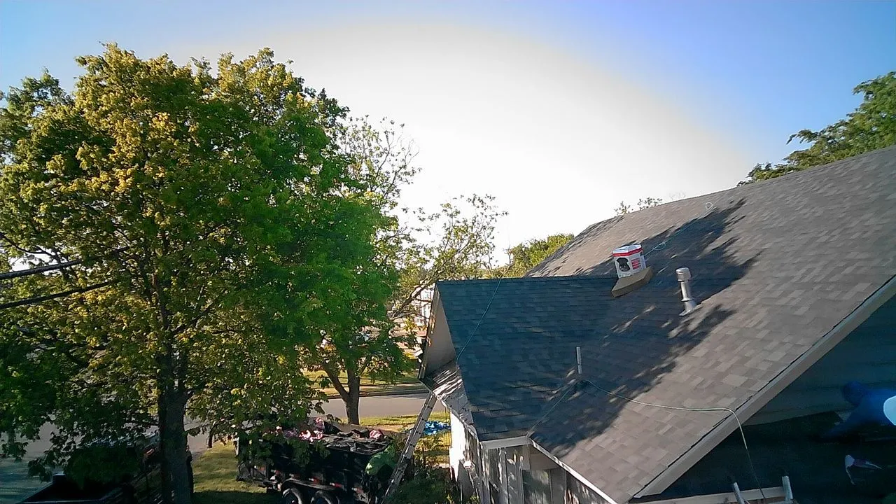 Aerial of a finished home with fall trees, Cleburne TX